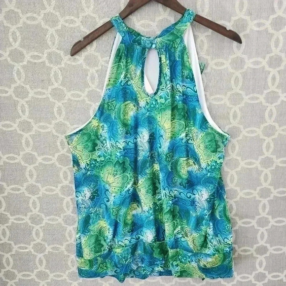 New Lane Bryant Women's 22/24 Tank Blouse High Neck Printed Back Keyhole - Picture 4 of 8
